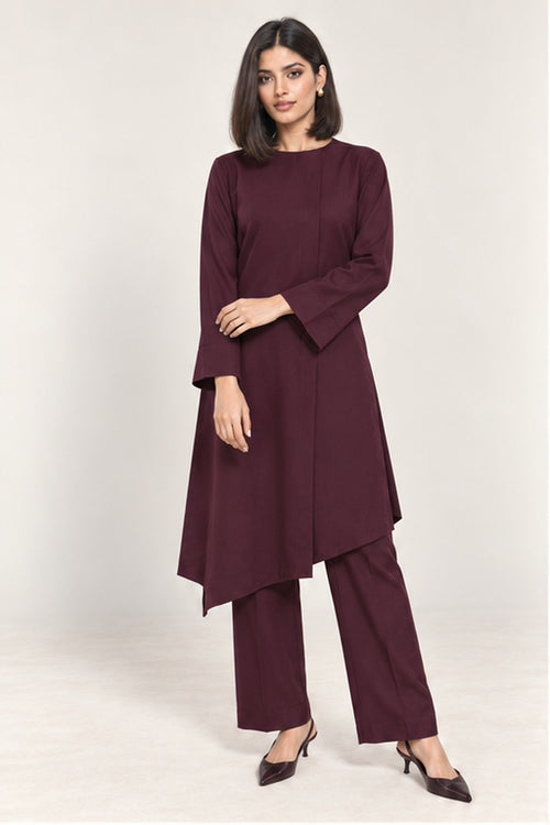 Ayla Asymmetric Set - Burgundy