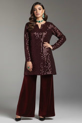 Maroon Velvet Sequin Set