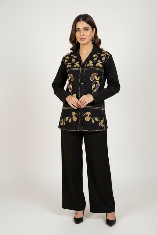 Black Khaddar Embroidered Shirt
