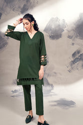 Slub Khaddar Bottle Green 2 PC