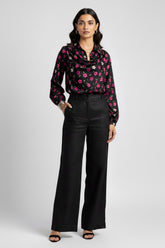 Silk Black Floral Top