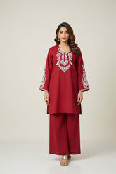 Winter Cotton Embroidered Set Red