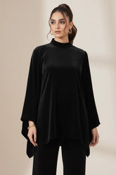 Velvet Poncho Top Black