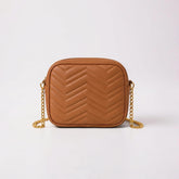 Tan Quilted Chain Crossbody Bag