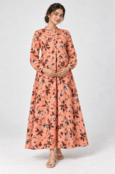 Janya peach fine floral linen maternity dress, front view