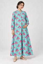 Janya aqua pink garden linen maternity dress, front view