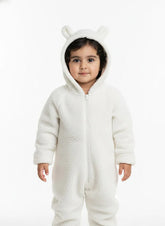 Bear Hooded Sherpa Romper - White