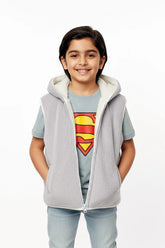 Hooded Sherpa Gilet - Light Grey