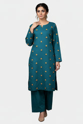 Peach Embroidery Firozi 2PC