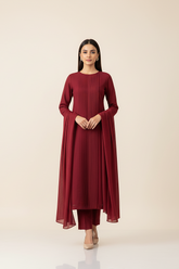 Maroon Karandi Pleated 3-Piece Suit