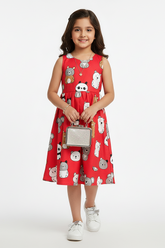 Red Cartoon Bear Print Dress