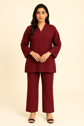 Peach Wool 2PC Maroon