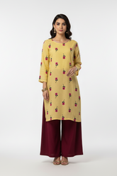 Soft Yellow Karandi Embroidery 2PC