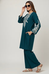 Winter Cotton Embroidered Set Teal Navy