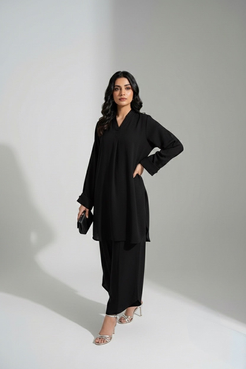 Black Crepe Coord Set