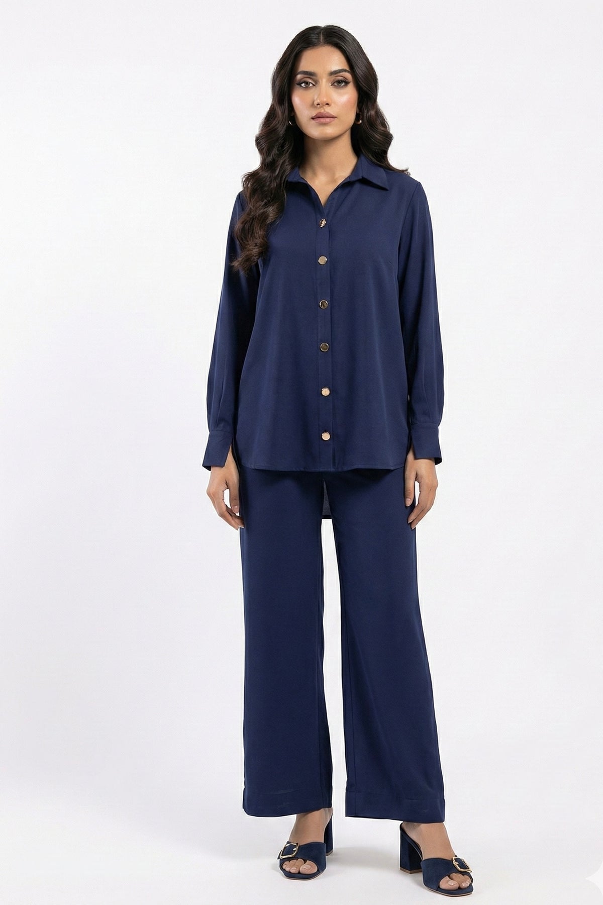 Navy Button Down Georgette Set