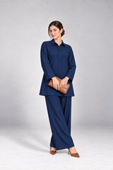 Classic Collar Dhanak Set - Navy