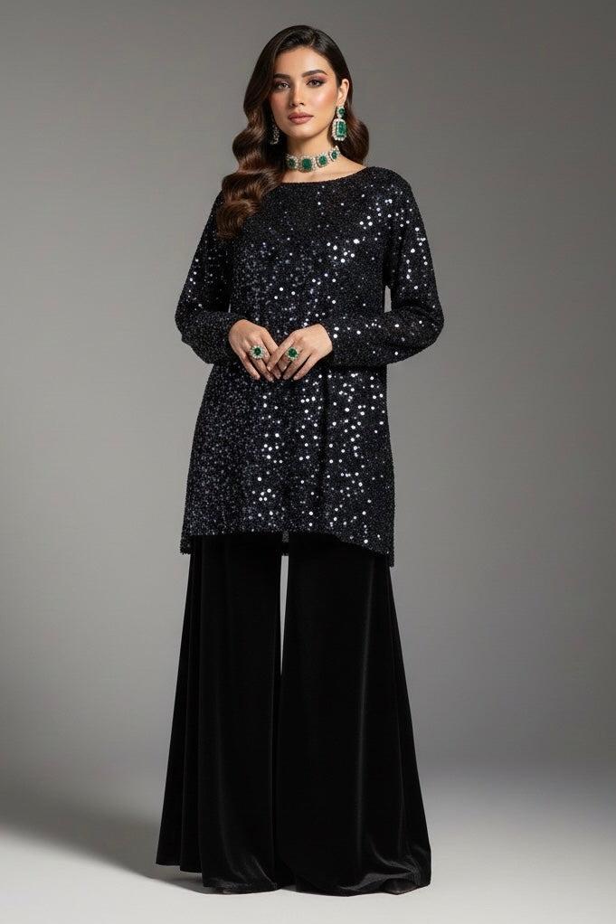 Black Velvet Sequin Set