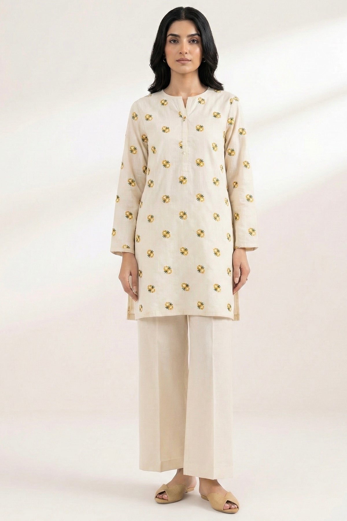Winter Cotton Embroidered Set Ivory