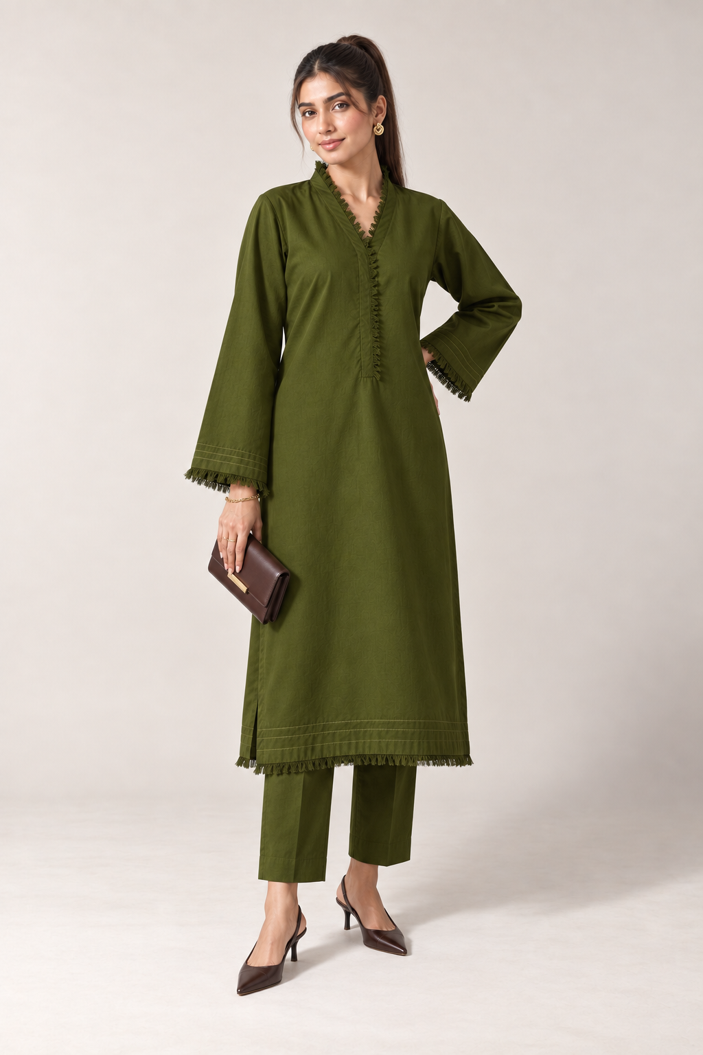 The Fringe Poplin Set – Dark Olive