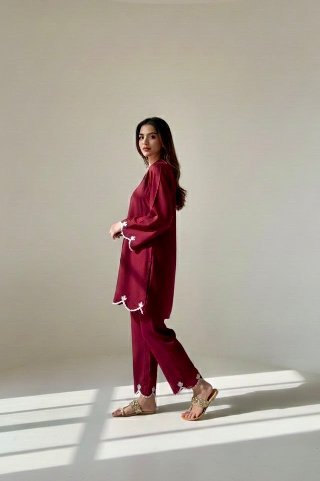Maroon Cambric Embellished Set