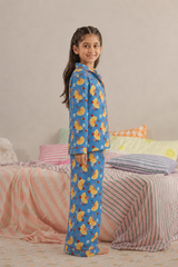Blue Blossom Linen Night Suit