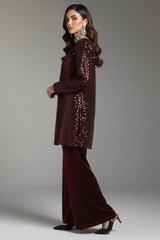 Maroon Velvet Sequin Set