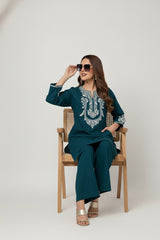 Winter Cotton Embroidered Set Teal Navy