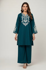Winter Cotton Embroidered Set Teal Navy