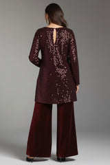 Maroon Velvet Sequin Set