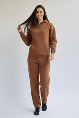 Cozy Fleece Straight Pants Brown