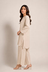 Scalloped Coord Set Beige