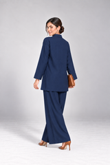 Classic Collar Dhanak Set - Navy