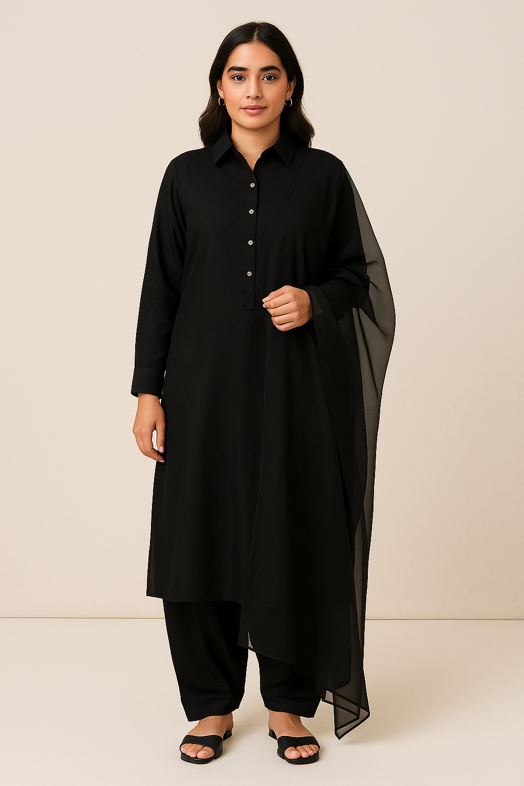 Black Linen Solid 3PC