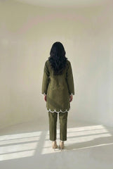 Olive Cambric Lawn Embellished Set