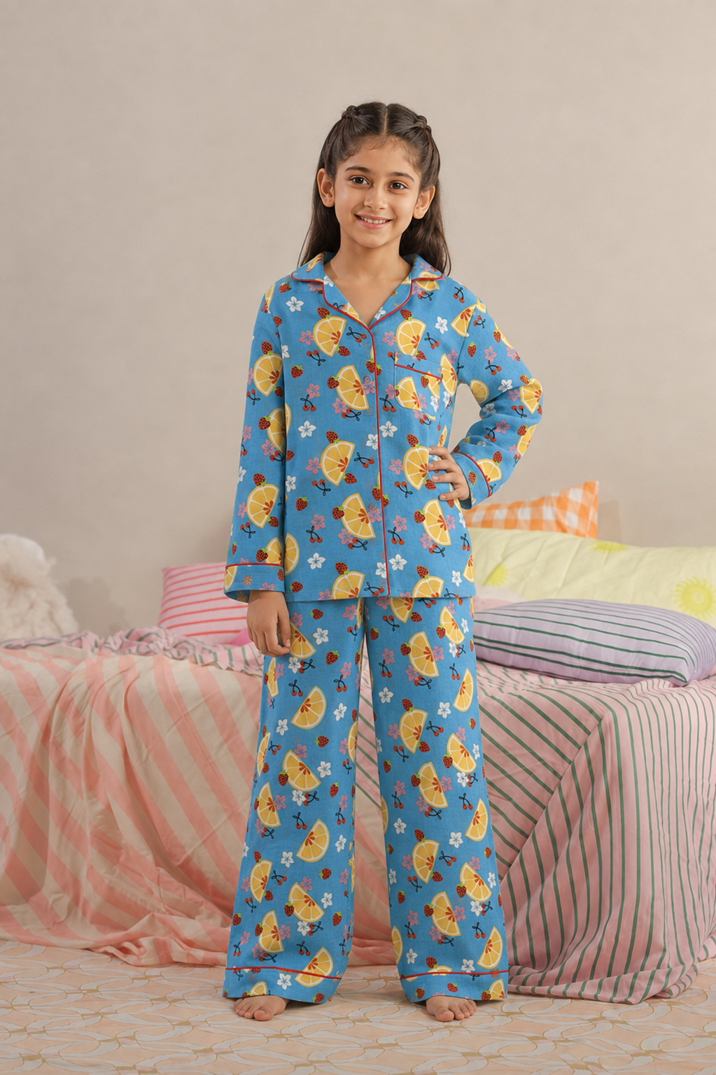 Blue Blossom Linen Night Suit