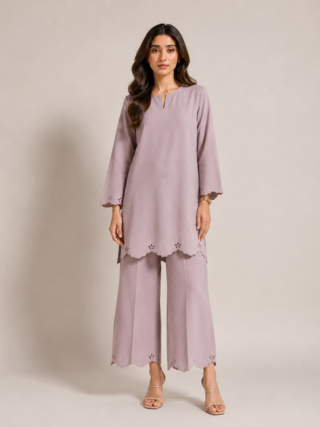 Scalloped Coord Set Mauve