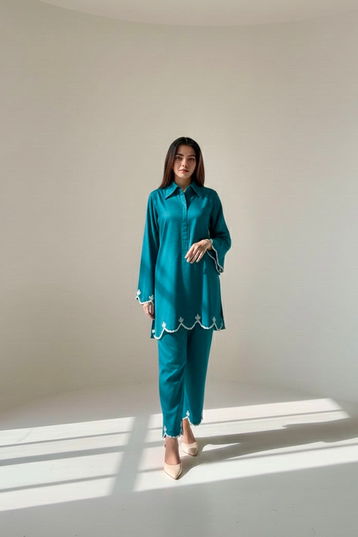 Teal Cambric Embellished Set