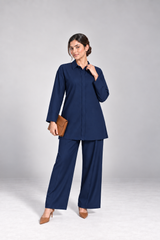 Classic Collar Dhanak Set - Navy