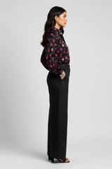 Silk Black Floral Top
