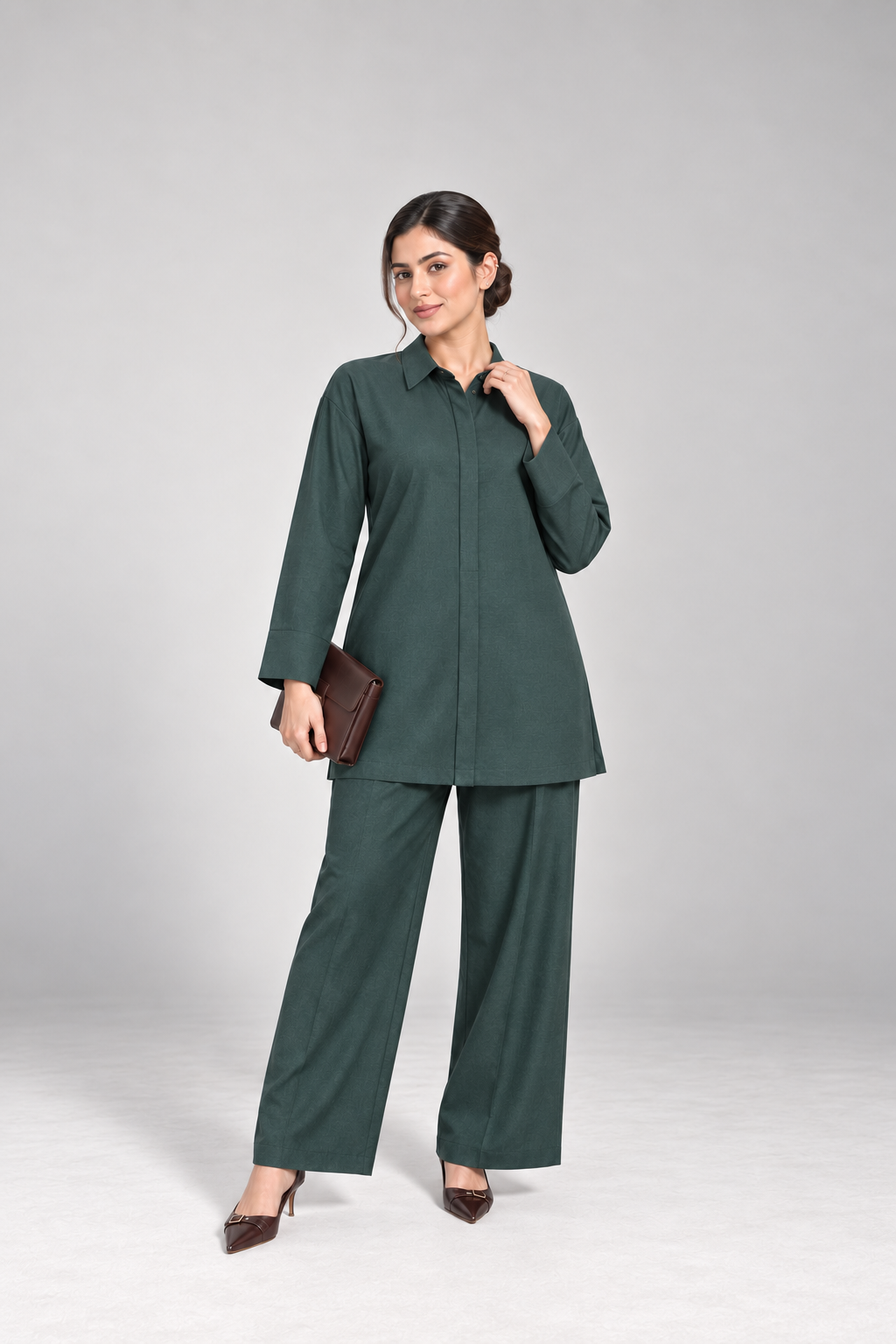 Classic Collar Dhanak Set - Deep Teal