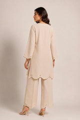 Scalloped Coord Set Beige