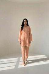 Peach Cambric Lawn Embellished Set