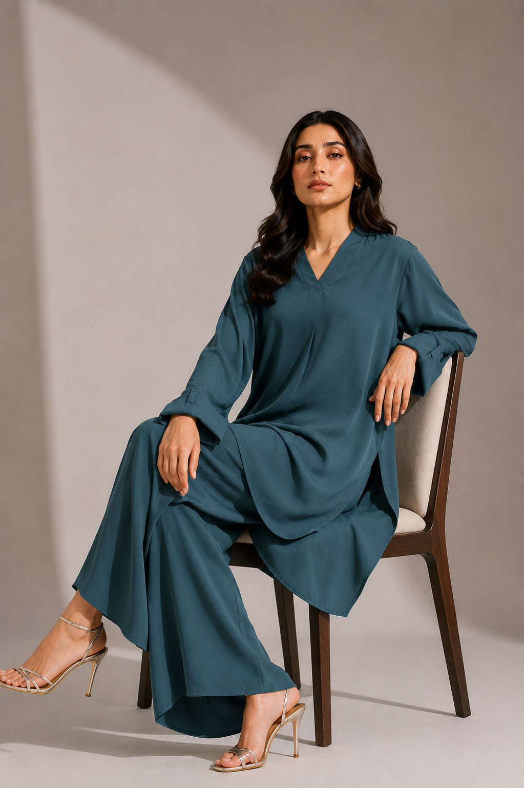 Teal Zinc Nida Crepe Set