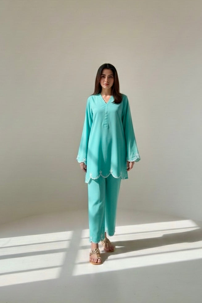 Aqua Cambric Embellished Set