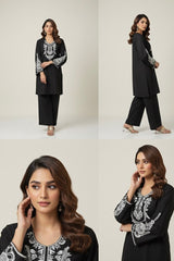 Winter Cotton Embroidered Set Black