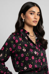 Silk Black Floral Top