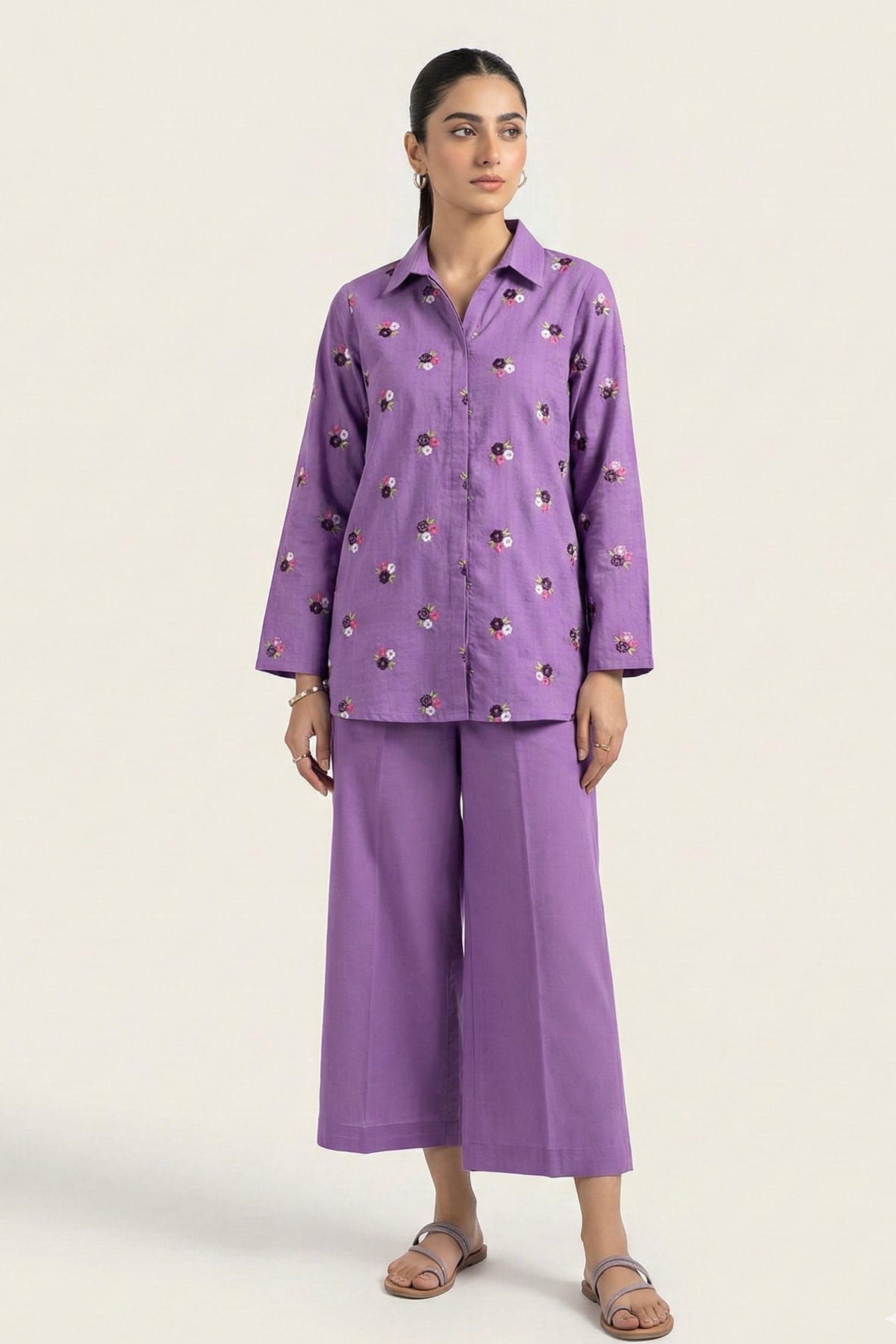 Winter Cotton Embroidered Set Lilac