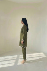 Olive Cambric Lawn Embellished Set