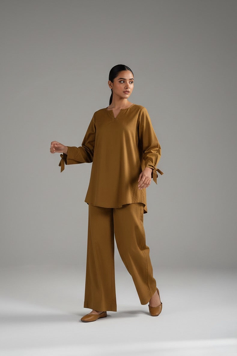 Lawn Relaxed Coord Set Mustard Olive